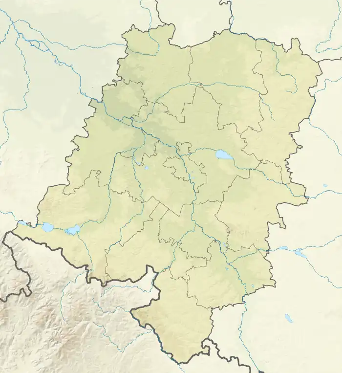 Mapa konturowa województwa opolskiego, na dole nieco na lewo znajduje się punkt z opisem „Schronisko „Szwedzki Szaniec””