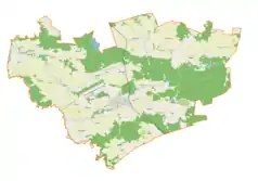 Mapa konturowa gminy Orneta, po lewej nieco u góry znajduje się punkt z opisem „Chwalęcin”