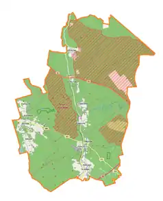 Mapa konturowa gminy Osiecznica, na dole znajduje się punkt z opisem „Kliczków”