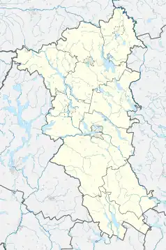 Mapa konturowa powiatu ostródzkiego, w centrum znajduje się punkt z opisem „Wałdowo”