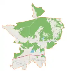 Mapa konturowa gminy Ostrów, na dole nieco na prawo znajduje się punkt z opisem „Borek Mały”