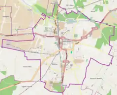 Mapa konturowa Ostrowa Wielkopolskiego, w centrum znajduje się punkt z opisem „Ostrów Wielkopolski”