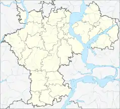 Mapa konturowa obwodu uljanowskiego, u góry znajduje się punkt z opisem „Uljanowsk”