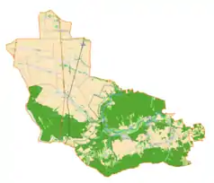 Mapa konturowa gminy Pątnów, blisko centrum na lewo znajduje się punkt z opisem „Dzietrzniki”