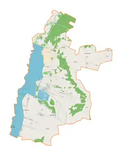 Mapa konturowa gminy Pęczniew, po lewej nieco na dole znajduje się punkt z opisem „Brodnia”