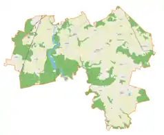 Mapa konturowa gminy Płoskinia, u góry znajduje się punkt z opisem „Szalmia”