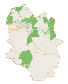 Mapa konturowa gminy Pajęczno, u góry znajduje się punkt z opisem „Wręczyca”