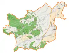 Mapa konturowa gminy Paszowice, blisko centrum na dole znajduje się punkt z opisem „Grobla”