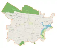 Mapa konturowa gminy Pawłów, u góry po lewej znajduje się punkt z opisem „Bronkowice”