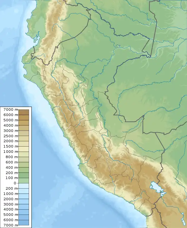 Mapa konturowa Peru, po prawej nieco na dole znajduje się punkt z opisem „ujście”