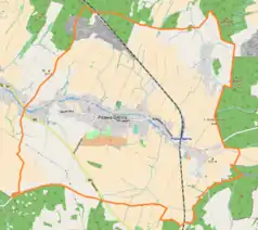 Mapa konturowa Piławy Górnej, u góry po prawej znajduje się punkt z opisem „Kośmin”