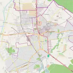 Mapa konturowa Piaseczna, w centrum znajduje się punkt z opisem „Kościół świętej Anny”