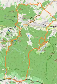 Mapa konturowa Piechowic, u góry nieco na lewo znajduje się punkt z opisem „Górzyniec”