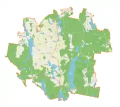 Mapa konturowa gminy Piecki, po prawej nieco u góry znajduje się punkt z opisem „Kołowinek”