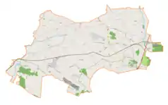 Mapa konturowa gminy Piekoszów, po prawej nieco na dole znajduje się punkt z opisem „Jaworznia Fabryczna”