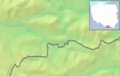 Mapa konturowa Pienin, blisko centrum po prawej na dole znajduje się czarny trójkącik z opisem „Rabsztyn”