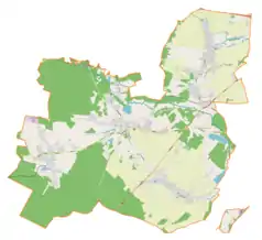 Mapa konturowa gminy Pilchowice, po prawej znajduje się punkt z opisem „Kuźnia Nieborowska”