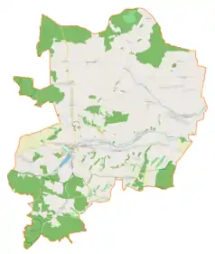 Mapa konturowa gminy Pilica, u góry po prawej znajduje się punkt z opisem „Dobraków”