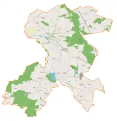 Mapa konturowa gminy Pińczów, blisko centrum na prawo znajduje się punkt z opisem „Bogucice Drugie”