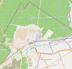 Mapa konturowa Pionek, na dole po lewej znajduje się punkt z opisem „Pionkowski Hufiec Harcerzy „Darzbór” ZHR”