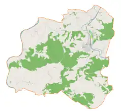 Mapa konturowa gminy Pleśna, blisko centrum na prawo znajduje się punkt z opisem „Rychwałd”