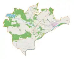 Mapa konturowa gminy Połaniec, po prawej znajduje się punkt z opisem „Enea Elektrownia Połaniec Spółka Akcyjna”