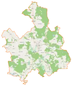 Mapa konturowa gminy Połczyn-Zdrój, blisko centrum po lewej na dole znajduje się punkt z opisem „Zajączkowo”