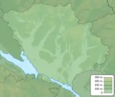 Mapa konturowa obwodu połtawskiego, blisko lewej krawiędzi u góry znajduje się punkt z opisem „źródło”, natomiast po lewej nieco u góry znajduje się punkt z opisem „ujście”