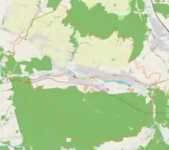 Mapa konturowa Poręby, w centrum znajduje się punkt z opisem „Poręba Mrzygłodzka”