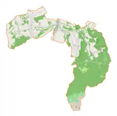 Mapa konturowa gminy Poronin, u góry po lewej znajduje się punkt z opisem „Ząb”