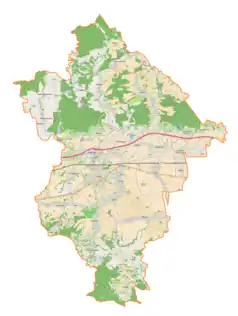 Mapa konturowa powiatu łańcuckiego, po lewej nieco u góry znajduje się punkt z opisem „Pogwizdów”