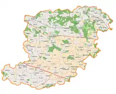 Mapa konturowa powiatu średzkiego, u góry nieco na lewo znajduje się punkt z opisem „Chomiąża”