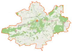 Mapa konturowa powiatu białobrzeskiego, blisko centrum na dole znajduje się punkt z opisem „Pierzchnia”