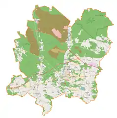 Mapa konturowa powiatu bolesławieckiego, blisko centrum po prawej na dole znajduje się punkt z opisem „Godnów”