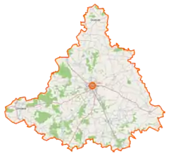 Mapa konturowa powiatu ciechanowskiego, na dole nieco na lewo znajduje się punkt z opisem „Luberadz”