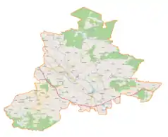 Mapa konturowa powiatu jarosławskiego, na dole po lewej znajduje się punkt z opisem „Tuligłowy”