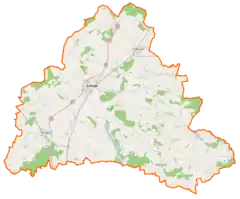 Mapa konturowa powiatu kościańskiego, na dole po lewej znajduje się punkt z opisem „Stare Bojanowo”