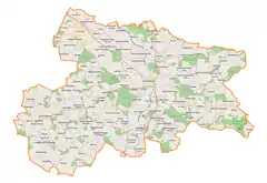 Mapa konturowa powiatu krasnostawskiego, na dole znajduje się punkt z opisem „Tarnogóra”