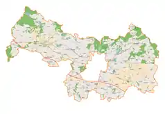 Mapa konturowa powiatu legnickiego, po prawej nieco u góry znajduje się punkt z opisem „Prochowice Śląskie”