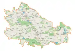 Mapa konturowa powiatu lubartowskiego, na dole znajduje się punkt z opisem „Serniki”