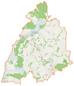 Mapa konturowa powiatu monieckiego, po prawej nieco na dole znajduje się punkt z opisem „Kujbiedy”