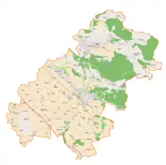 Mapa konturowa powiatu oławskiego, w centrum znajduje się punkt z opisem „Zwierzętnik”