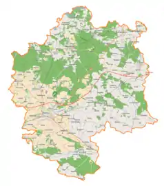 Mapa konturowa powiatu oleśnickiego, w centrum znajduje się punkt z opisem „Ligota Polska”