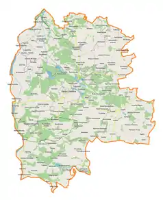 Mapa konturowa powiatu opolskiego, na dole po lewej znajduje się punkt z opisem „Prawno”