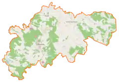 Mapa konturowa powiatu ostrzeszowskiego, po lewej znajduje się punkt z opisem „Krupa”