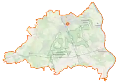 Mapa konturowa powiatu piaseczyńskiego, na dole znajduje się punkt z opisem „Dobrzenica”