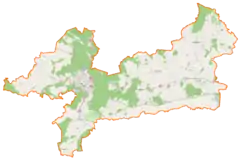 Mapa konturowa powiatu pilskiego, blisko centrum na dole znajduje się punkt z opisem „Dziembowo”