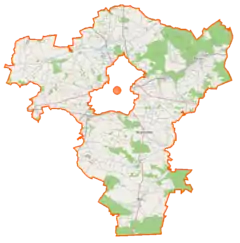 Mapa konturowa powiatu radomskiego, blisko centrum na prawo znajduje się punkt z opisem „Bogusławice-Kolonia”