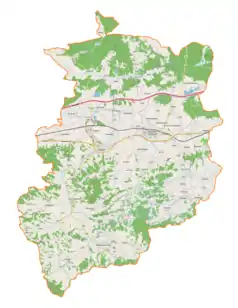 Mapa konturowa powiatu ropczycko-sędziszowskiego, blisko centrum na prawo znajduje się punkt z opisem „Góra Ropczycka”