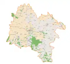 Mapa konturowa powiatu strzelińskiego, na dole nieco na prawo znajduje się punkt z opisem „Cierpice”